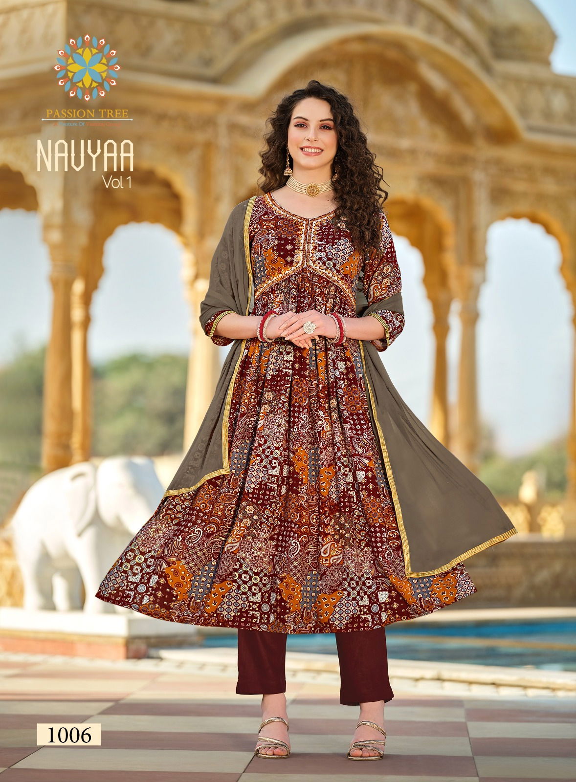 Navya Vol 1 By Passion Tree Printed Alia Cut Kurti With Bottom Dupatta Wholesale Shop In Surat